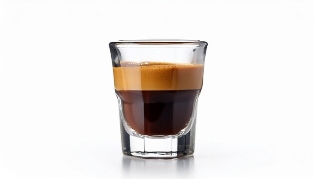 fresh espresso shot in small glass isolated on white background