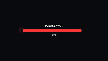 Progress bar animation displays status update with text and completion percentage in science fiction style on black background
