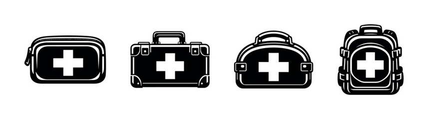 Fototapeta premium First aid kit vector icons set. emergency, medical, healthcare symbols.