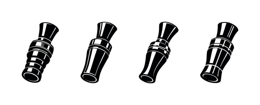 Hunting duck call vector icons set with hunting tools and equipment graphics