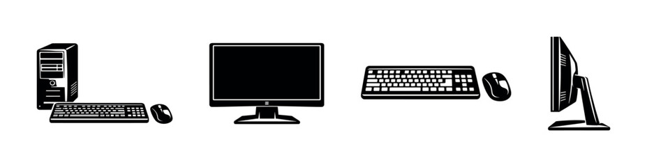 Fototapeta premium Computer vector icons set: desktop, monitor, keyboard, technology symbols