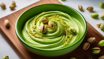 Green Cream Swirls With Pistachios In An Energetic And Vibrant Display Of Color And Texture