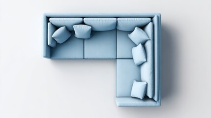Light blue l shaped sectional sofa on a white background, featuring modern furniture design and comfortable cushions, offering a minimalist aesthetic for home interior spaces