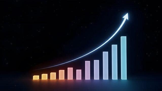 Glowing 3d bar chart showing increasing profit and positive business growth graph financial analysis data presentation - Powered by Adobe