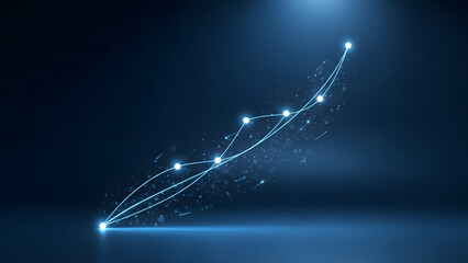 Abstract glowing line chart moving upwards with bokeh lights representing business growth and development