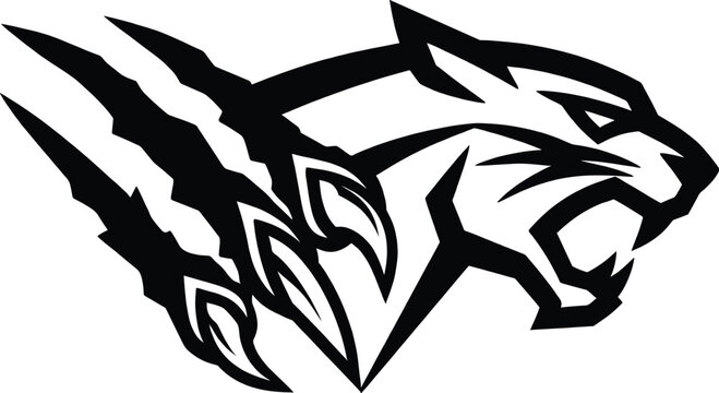 Aggressive Roaring Black Panther Furious Head Silhouette with Claw Scratches, Vector Illustration