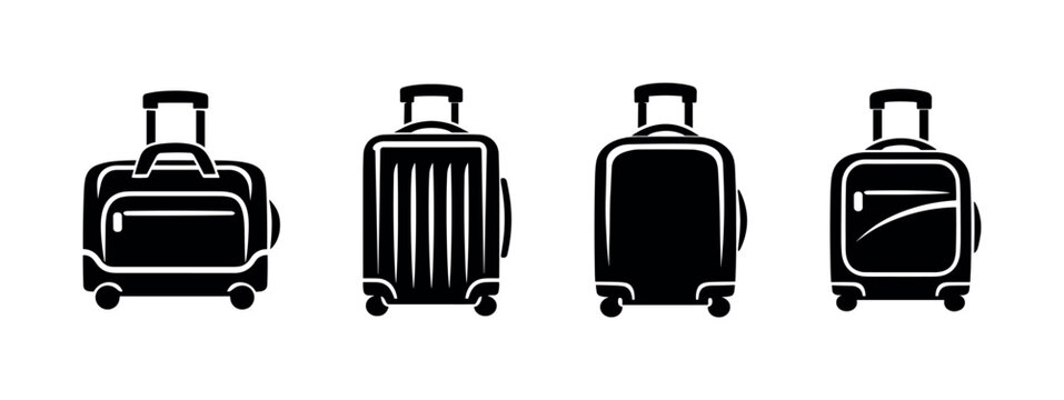 Luggage vector icons set for travel. suitcase, baggage, and trolley symbols collection