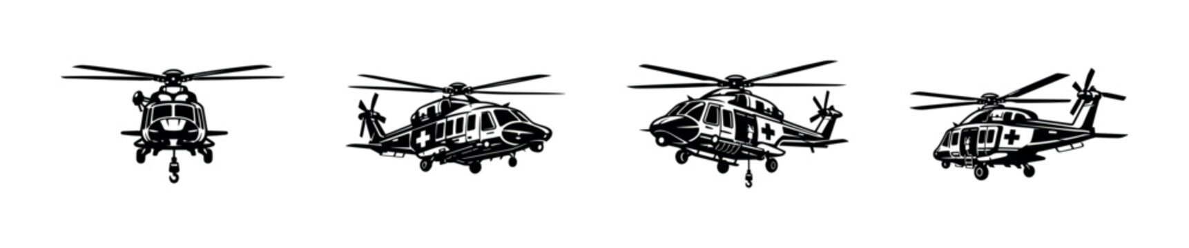 Helicopter rescue vector icons set, emergency transport illustrations, medical, air ambulance