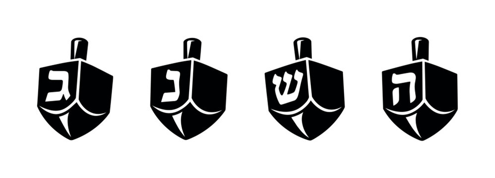 Dreidel vector icons set for hanukkah, jewish holiday symbols in flat style