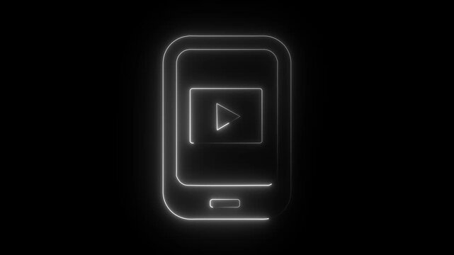 Glowing neon phone youtube icon isolated on black background. HD Video motion graphic animation