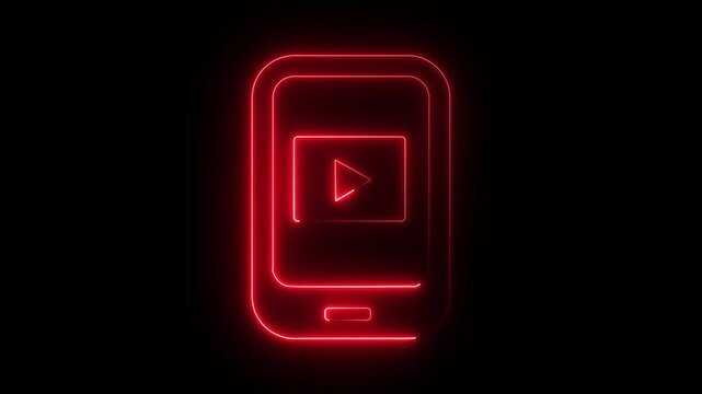 Glowing neon phone youtube icon isolated on black background. HD Video motion graphic animation