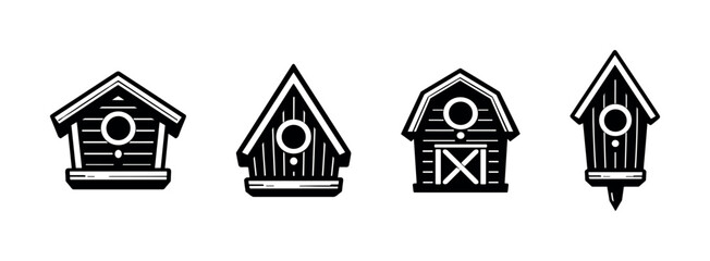 Birdhouse vector icons set, wood birdhouses collection, garden, rustic, nature designs