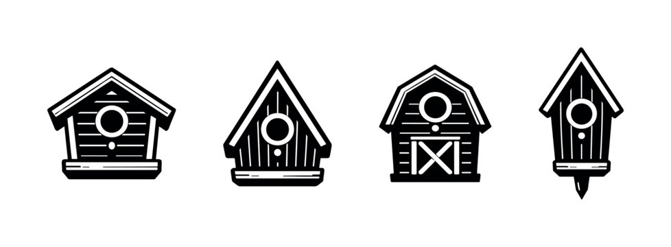 Birdhouse vector icons set, wood birdhouses collection, garden, rustic, nature designs