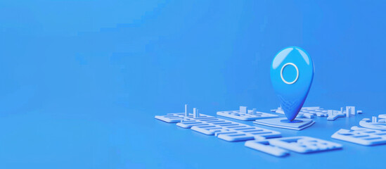 Pinpointing the Destination: A vibrant location pin is positioned strategically above a miniature cityscape against a serene background, symbolizing direction and place.