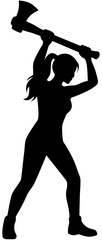 Minimalist Silhouette of Woman Chopping Wood with Axe