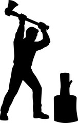 Minimalist Silhouette of Man Chopping Wood with Axe