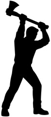 Minimalist Silhouette of Man Chopping Wood with Axe