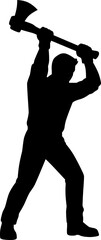 Minimalist Silhouette of Man Chopping Wood with Axe