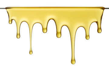 Golden liquid dripping from a metal bar dripping liquid isolated on a transparent background