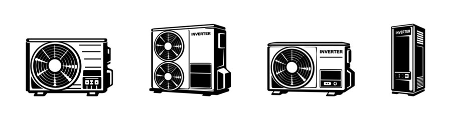 Air conditioning vector icons set: inverter units, split air conditioners, hvac symbols