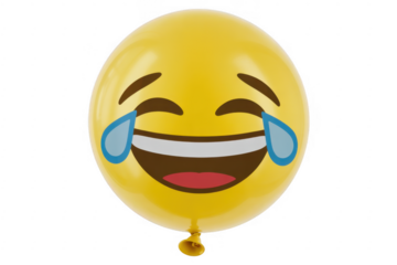 Laughing crying emoji balloon yellow isolated on a transparent background