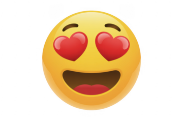 Smiling face with heart eyes emoji yellow face red hearts isolated on a transparent background