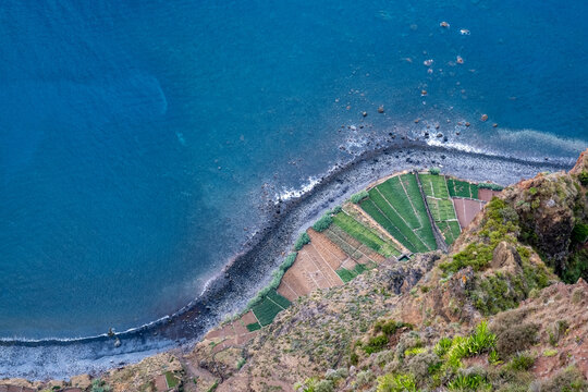 Madeira faja dos padres coastline with terrace farming