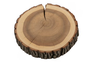 Tree trunk cross-section with crack wood isolated on a transparent background