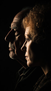 Elderly Father and Adult Daughter in Profile Portrait
