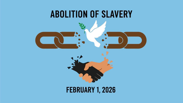 Abolition of slavery celebration with broken chains and handshake