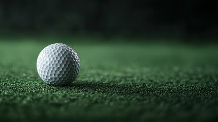 Fototapeta premium A solitary golf ball resting on lush green grass, capturing a moment of anticipation and focus in the sport of golf.
