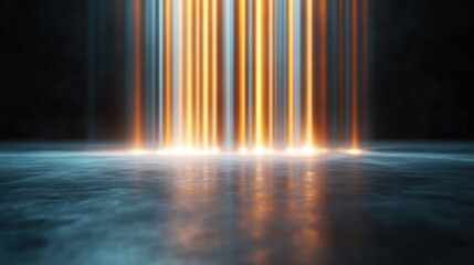 A mesmerizing display of light beams radiate in a dark space, creating an artistic atmosphere filled with vibrant colors and dynamic energy that captivates the viewer.