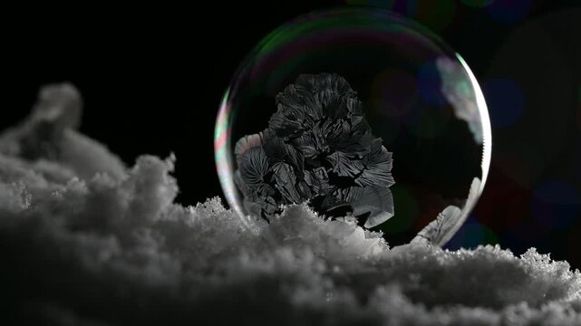 soap bubble freezing on snow ice crystallization in winter