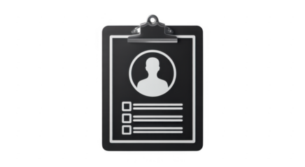 Black clipboard with white silhouette business document clipboard office supplies isolated on a transparent background