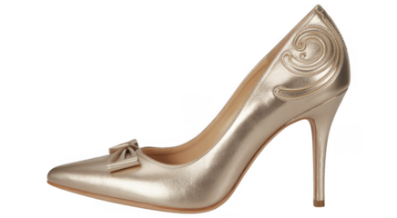 Gold heel shoe fashion footwear women's shoe isolated on a transparent background