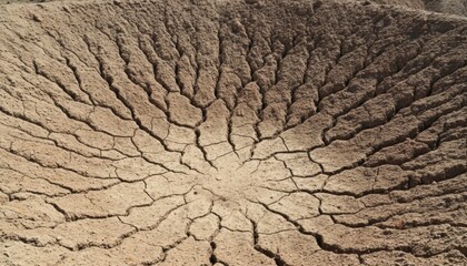 Pattern of cracked dry earth in empty landscape symbolizing climate change drought crisis, water shortage concern and harsh summer heat in arid country
