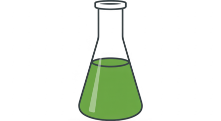 Green liquid in flask on black chemistry laboratory isolated on a transparent background