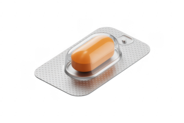 Orange capsule in blister pack medication pill healthcare isolated on a transparent background