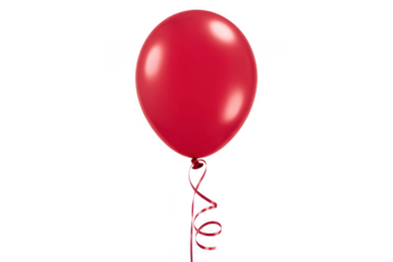 Red balloon with twisted ribbon inflated shiny isolated on a transparent background