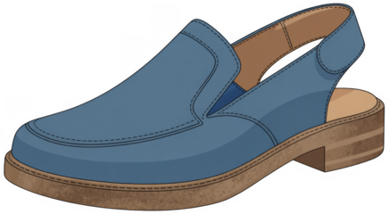 Blue leather loafer shoe footwear isolated on a transparent background