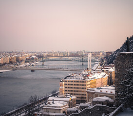 Winter View of Budapest and Danube River from Gell&eacute;rt Hill