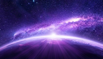 Abstract Starry Space Purple With Shining Star Dust And Nebula Realistic Galaxy With Milky Way And Planet Background