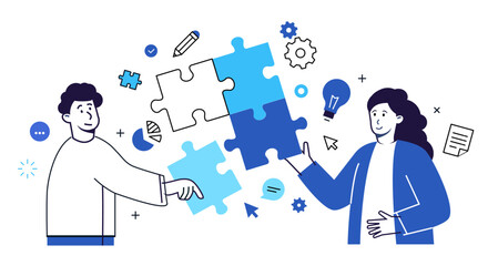 People connecting puzzle elements