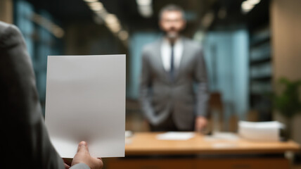 An individual presents a resignation letter to their supervisor.