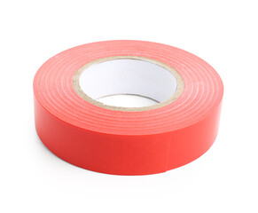 Red insulating tape roll on white background