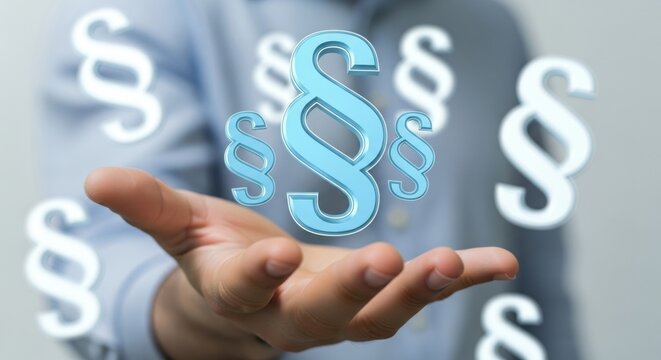 Digital legal concept with hand presenting section signs