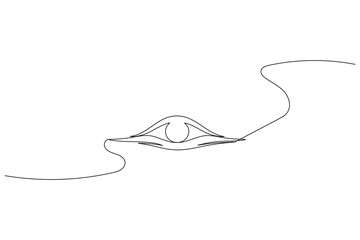 Abstract single stroke line modern illustration of a focused eye with a long trailing path