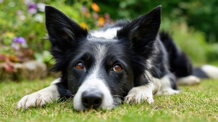 Collie resting in the garden
