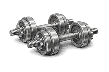 Pair of Dumbbells Illustration on Transparent Background, Exercise Tools