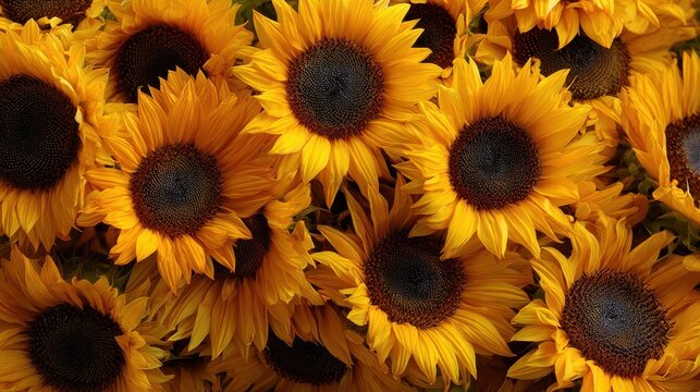 Images of numerous sunflowers